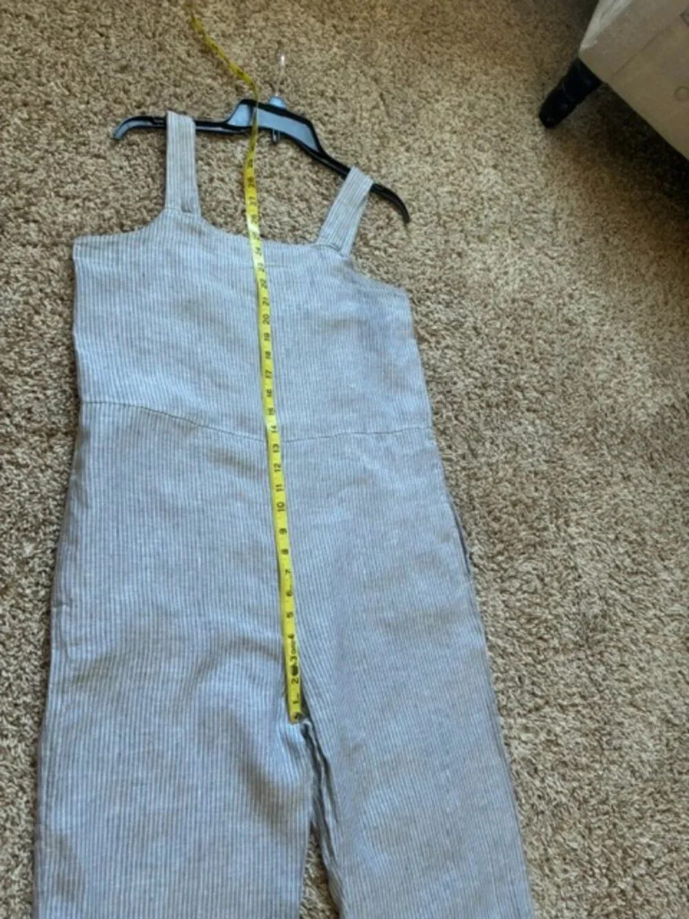 EVERLANE Sleeveless Square Neck Striped Crop Coastal Gray Jumpsuit Size 6,
